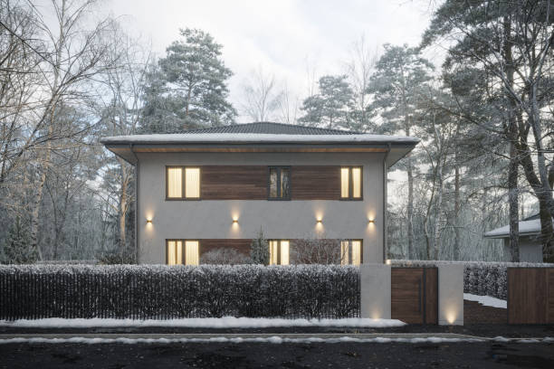 istock Luxurious style house on a cold winter day in 3d 1354034924