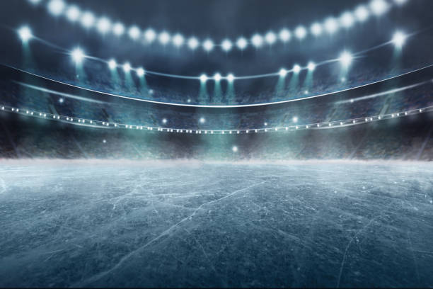 hockey eisbahn sportarena leeres feld - stadion - ice stock-fotos und bilder