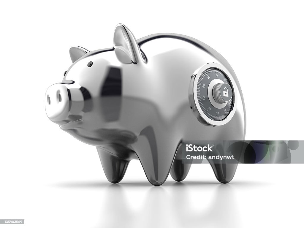 Piggy Bank with Lock Steel piggy bank bank with combination lock for that extra safety protection. Clipping path included. Piggy Bank Stock Photo