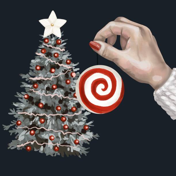 istock watercolor scene. decorates the tree for Christmas. hangs a Christmas tree toy on the Christmas tree 1354036212