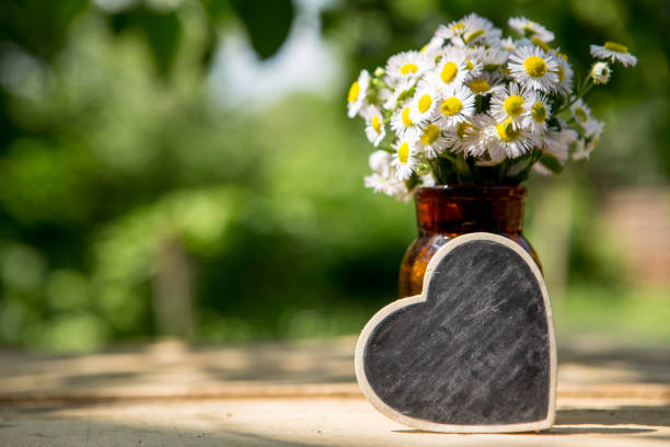istock Heart shaped sign with space for greeting text, natural outdoors background 1354039983