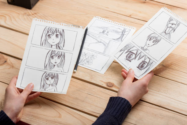 istock Artist drawing an anime comic book in a studio. 1354041969