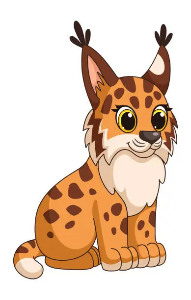 Vector illustration of Baby lynx. Wild cat mascot. Cute cartoon character