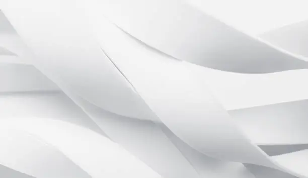 White wavy elements on white background, abstract