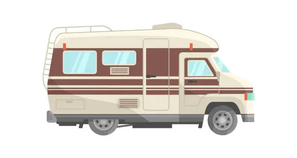 Vector illustration of Brown trailer car. Auto caravaners happy element for campter, icon flat vector illustration