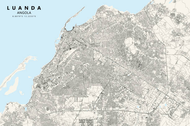 Luanda, Angola Vector Map Poster Style topographic / Road map of Luanda, Angola. Original map data is open data via © OpenStreetMap contributors. All maps are layered and easy to edit. Roads are editable stroke. luanda stock illustrations