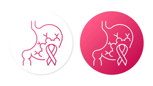 objawy problemów żołądkowych (rak). koncepcja ikon dwóch linii - gaster stock illustrations