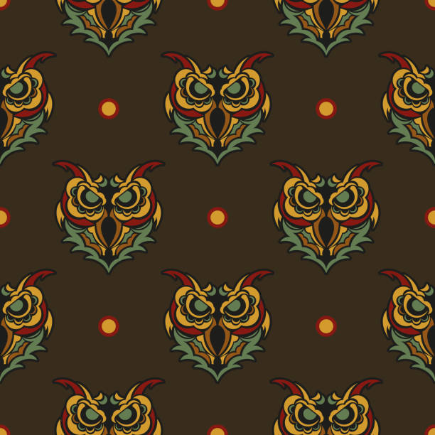 istock Seamless pattern with owls in the colors of the baroque style. Good for backgrounds, prints, apparel and textiles. Vector illustration. 1354053536