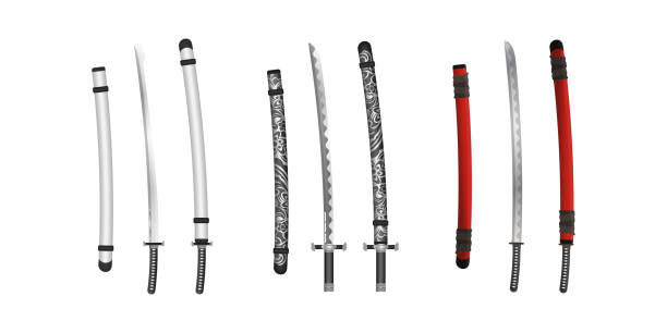 istock Set of katana samurai sword in realistic style. Japanese sword. Vector illustration. 1354055010