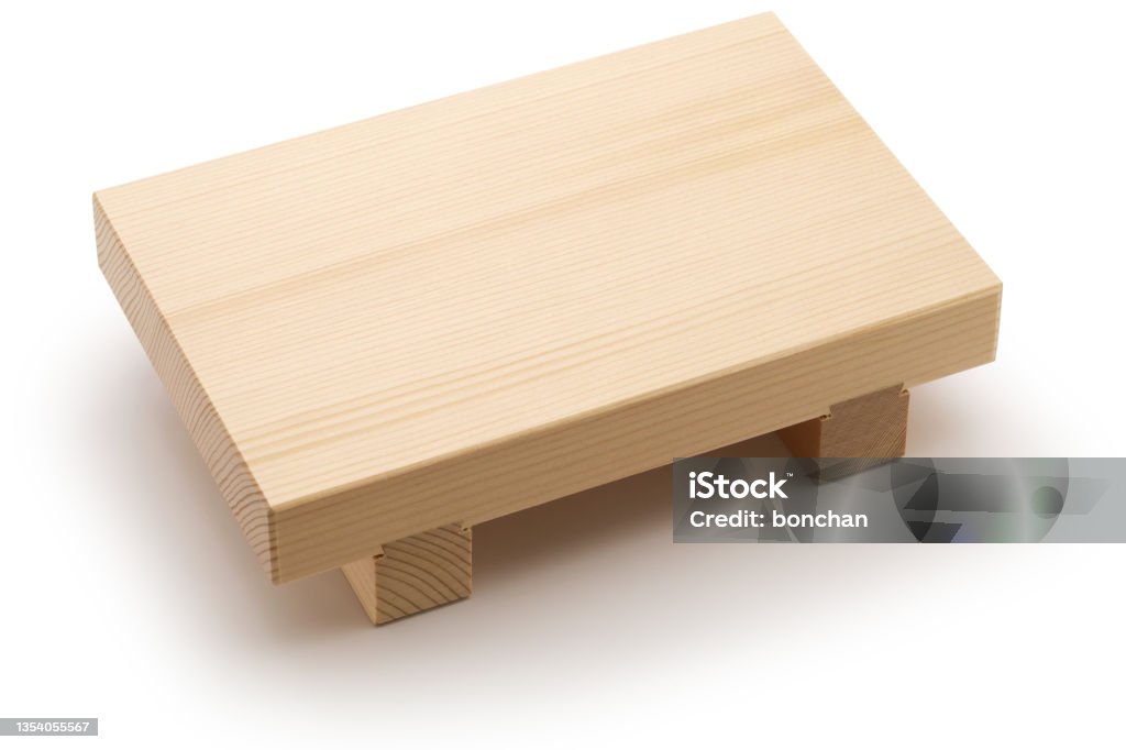 Wooden board called "Geta" serving sushi . Sushi Stock Photo
