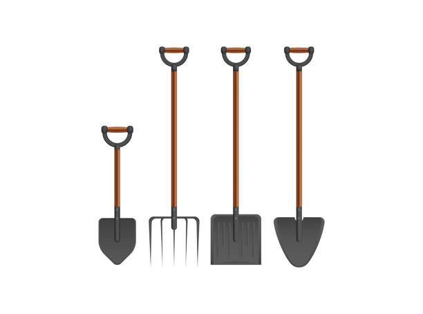 istock Short Handle Shovel and Spade is a three color illustration. Wooden handle and fiberglass handle included. Realistic style. 1354056312