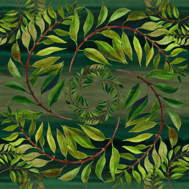 istock Branch with leaves on a watercolor background. Floral watercolor. Seamless patterns. Plant pattern. Use printed materials, signs, items, websites, maps, posters, postcards, packaging. 1354057010
