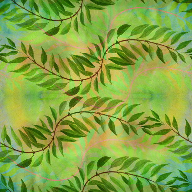 istock Branch with leaves on a watercolor background. Floral watercolor. Seamless patterns. Plant pattern. Use printed materials, signs, items, websites, maps, posters, postcards, packaging. 1354057012