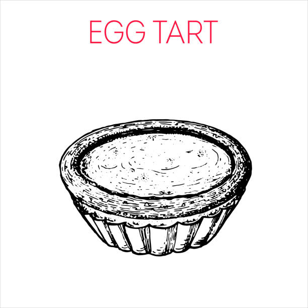 ilustrações de stock, clip art, desenhos animados e ícones de egg tart. hong kong street food. vintage hand drawn sketch. chinese food. vector illustration. - tart dessert tray bakery