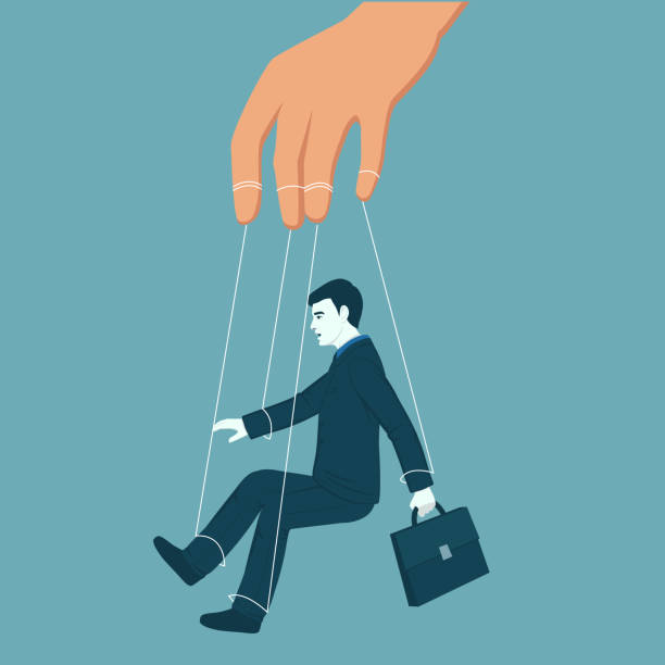 istock Hand control a marionette businessman, business concept. vector illustration 1354058711