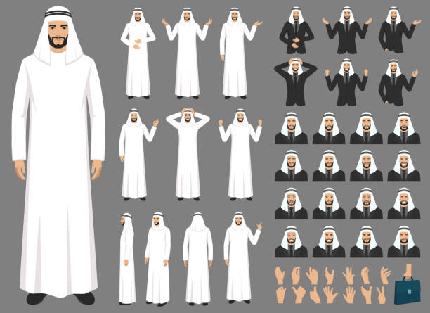 Set of cartoon arab business character vector design vector art illustration