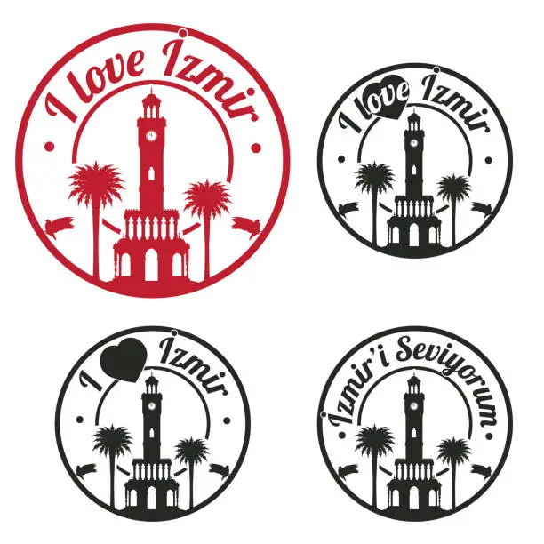 Vector illustration of I love Izmir badges