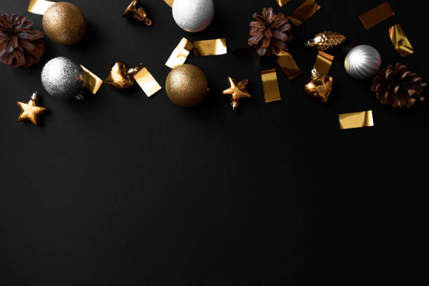 istock new year gifts and decorations on black background top view- Image 1354062128