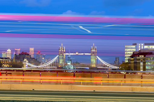 London at night with colourful lights