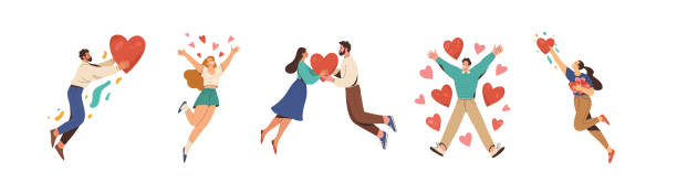 kolekcja people in love. - loving cartoon men women stock illustrations