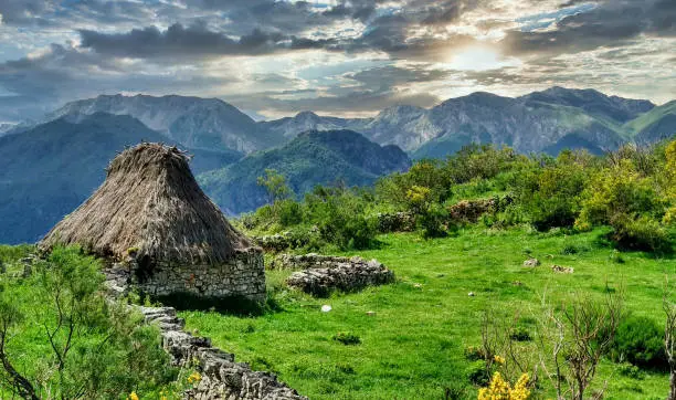 Teito (typical hut) in Veigas Village, Somiedo Natural Park and Biosphere Reserve, Asturias, Spain