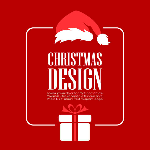 weihnachtsgrusskarten-design mit textfeld - nikolaus mütze stock-grafiken, -clipart, -cartoons und -symbole