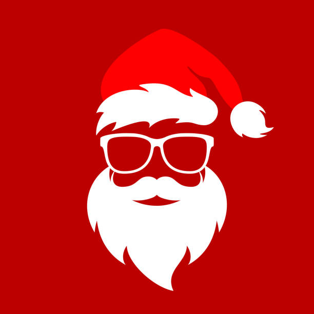 fajna twarz świętego mikołaja z brodą i świątecznym kapeluszem, kreskówka wektorowa - santa claus christmas glasses mustache stock illustrations