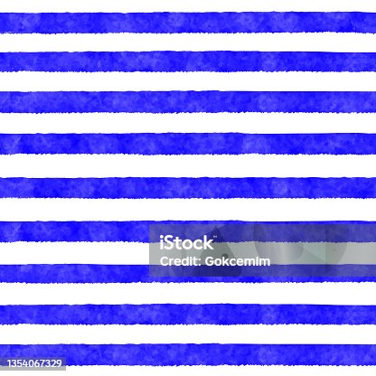 istock Hand Drawn Blue Watercolor Stripes Seamless Pattern Background. Coastal Summer Concept. Design Element for Greeting Cards and Labels, Marketing, Business Card Abstract Background. 1354067329