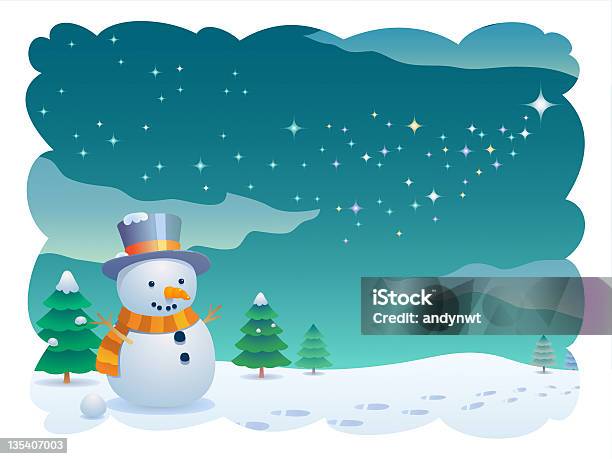 Snowman In Winter Stock Illustration - Download Image Now - Illustration, North Star, Backgrounds