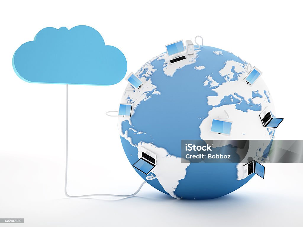 Cloud computing concept Home Electronic Devices connected to cloud server.   Accessibility Stock Photo