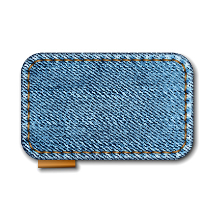 Denim rectangle shape with stitches. Jeans patch with seam.