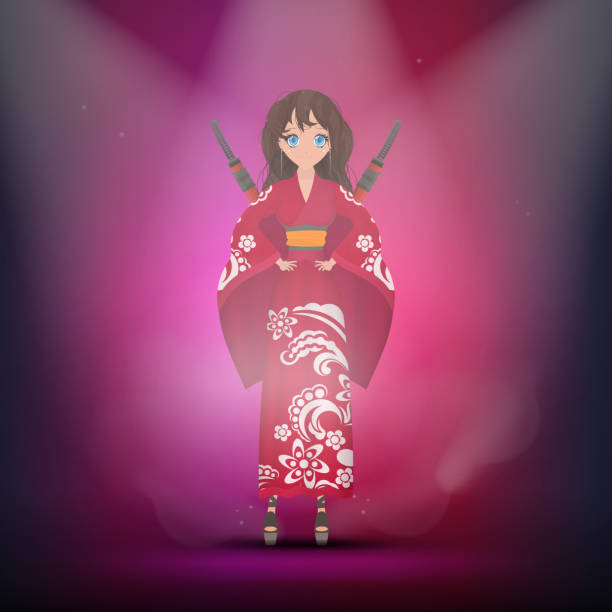 ilustrações de stock, clip art, desenhos animados e ícones de women in a long red silk kimono, summer kimono, silk home clothes, bridesmaid wedding robes, natural robe. vector. - background cosy beauty close up