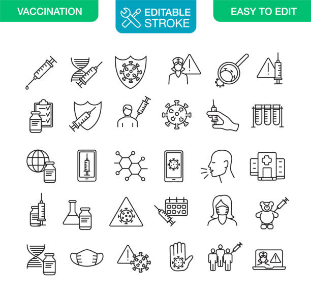 Immunity Vaccination Icons Set Editable Stroke vector art illustration