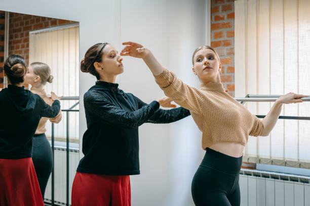 istock Ballet teacher teaching ballet to female student 1354079187