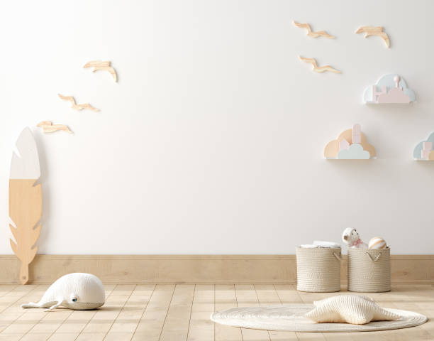 istock Wall mockup in children room interior background 1354082524