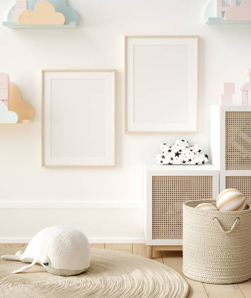 istock Frame poster mockup in children room interior background 1354082532
