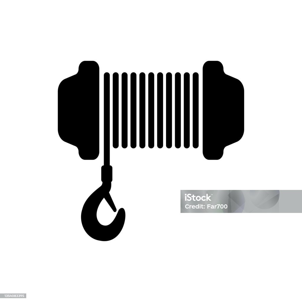 Winch icon. Black silhouette. Front view. Vector simple flat graphic illustration. The isolated object on a white background. Isolate. Cable Winch stock vector