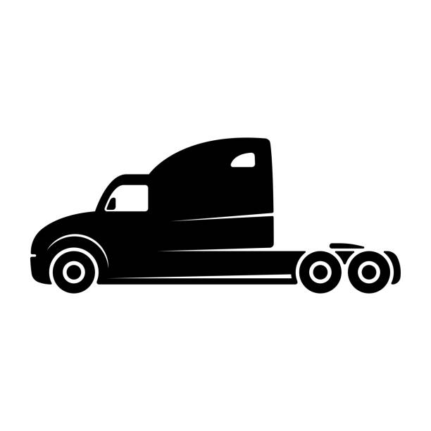 Truck tractor icon. Trunk car. Black silhouette. Side view. Vector simple flat graphic illustration. The isolated object on a white background. Isolate. Truck tractor icon. Trunk car. Black silhouette. Side view. Vector simple flat graphic illustration. The isolated object on a white background. Isolate. truck silhouettes stock illustrations