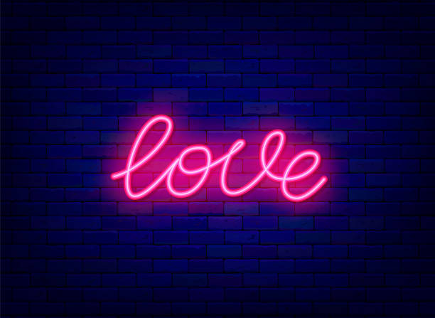 istock Love neon one line drawing. Shiny continuous lettering. Happy Valentines Day. Vector stock illustration 1354084690