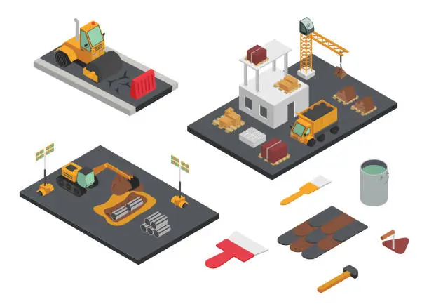 Vector illustration of Construction Isometric