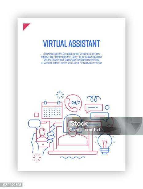 Virtual Assistant Posters Vector Set Of Illustration Virtual Assistant Concept Line Art Style ...