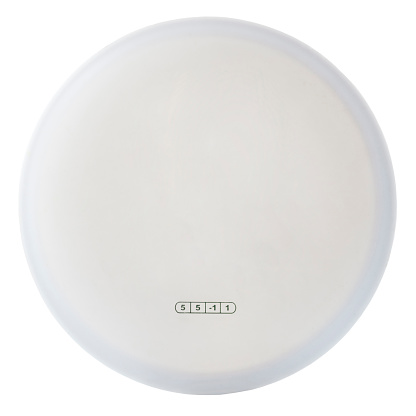 White flying disc used for disc golf.