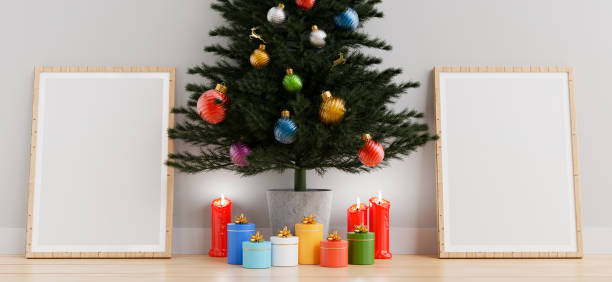 istock Christmas interior with Frame mockup in living room 1354099103