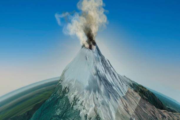 istock Colossal three-dimensional volcano peak in Mexico called Popocatepetl covered with snow, in activity expelling column of steam, ash, gas 1354101262