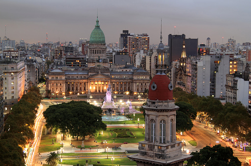 Buenos Aires, Argentina – APRIL 21, 2019: The national legislature, located on the Plaza del Congreso, forms a key part of political life in Argentina