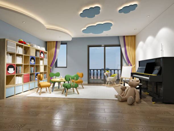 3d render of kindergarten kids school 3d render of kindergarten kids school playroom stock pictures, royalty-free photos & images