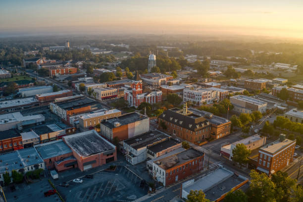 Aerial View of Downtown Statesboro, Georgia in Autumn stock photo