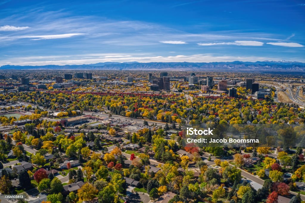 Aerial View of Aurora, Colorado in Autumn Colorado Stock Photo