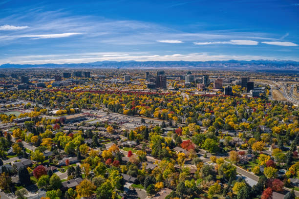 Aerial View of Aurora, Colorado in Autumn Aerial View of Aurora, Colorado in Autumn front range mountain range stock pictures, royalty-free photos & images