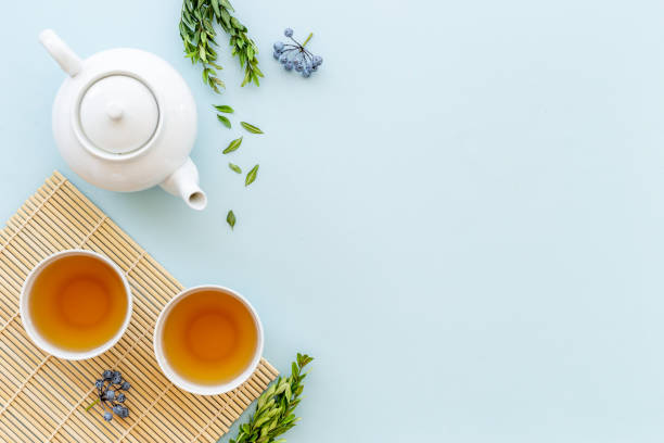 istock Tea drinking with white teapot and black tea in two cups 1354105227